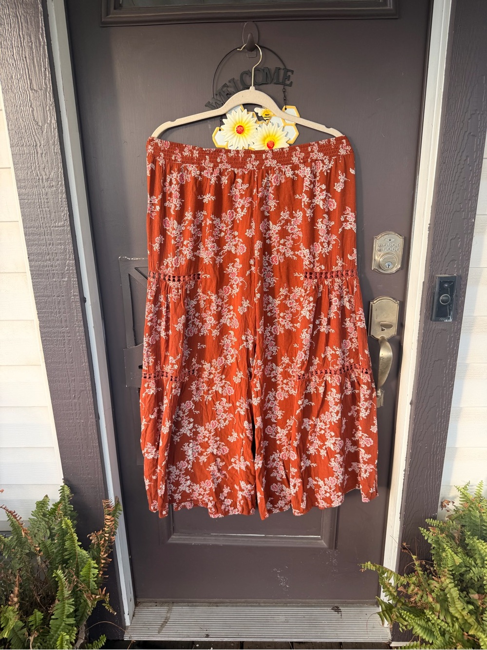 Angie Rust Orange Floral Wide Leg Pants